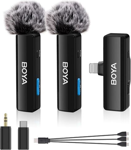 BOYA BOYALINK A2 Wireless Lavalier Microphone for iPhone/Android/Camera Vlogging, All-in-One Lapel Dual Mic System & Lightning & USB-C Inputs for Smartphones/DSLR YouTube Facebook Live in Saudi Arabia