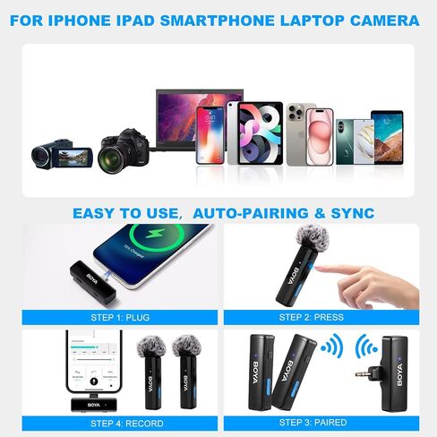 BOYA BOYALINK A2 Wireless Lavalier Microphone for iPhone/Android/Camera Vlogging, All-in-One Lapel Dual Mic System & Lightning & USB-C Inputs for Smartphones/DSLR YouTube Facebook Live in Saudi Arabia