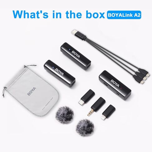 BOYA BOYALINK A2 Wireless Lavalier Microphone for iPhone/Android/Camera Vlogging, All-in-One Lapel Dual Mic System & Lightning & USB-C Inputs for Smartphones/DSLR YouTube Facebook Live in Saudi Arabia