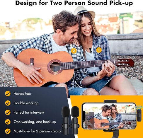 2024 Pro Professional ميكروفون لاسلكي Lavalier Lapel لأجهزة iPhone وiPad - ميكروفون تسجيل مكثف متعدد الاتجاهات لاسلكي للمقابلة ومقاطع الفيديو والبودكاست ومدونة الفيديو على YouTube - (منفذ من النوع C) in Saudi Arabia