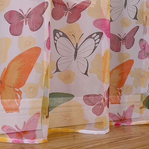 WUBODTI Butterfly Sheer Curtains for Girls Room 2 Panels 79 inch Long, Cute Colorful Butterflies Printed Voil Semi Sheer Curtain Rod Pocket Pretty Gauze Drapes for Bedroom Living Room Nursery in Saudi Arabia