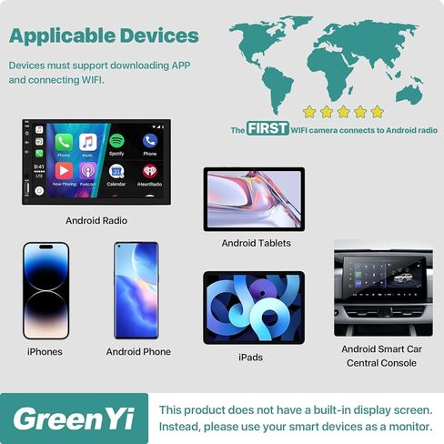 كاميرا احتياطية للوحة ترخيص السيارة WiFi، GreenYi Wireless لمراقبة 720P HD كاميرا خلفية/أمامية عكسية لوحدات رأس راديو Android لما بعد البيع iPhone iPad Android والهواتف الذكية والأجهزة اللوحية in Kuwait