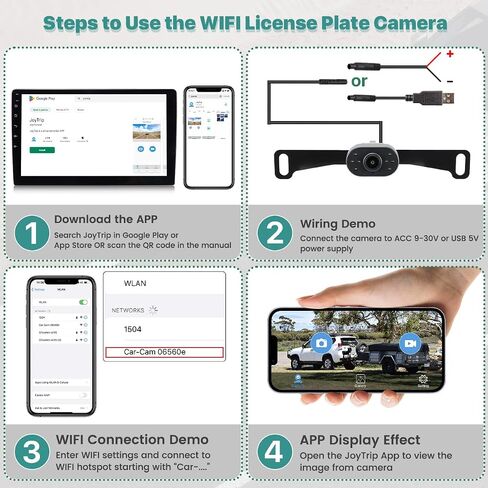 كاميرا احتياطية للوحة ترخيص السيارة WiFi، GreenYi Wireless لمراقبة 720P HD كاميرا خلفية/أمامية عكسية لوحدات رأس راديو Android لما بعد البيع iPhone iPad Android والهواتف الذكية والأجهزة اللوحية in Kuwait