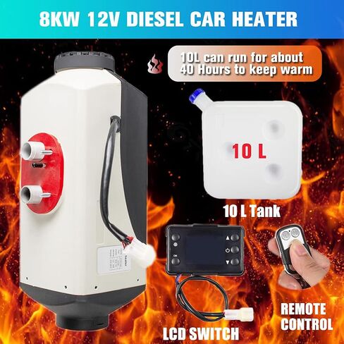 8KW Diesel Air Heater 12V Diesel Parking Car Heater Automatic Control 10L Tank LCD Switch Silencer for Cars, Buses, Trucks, Engineering Vehicles in Saudi Arabia