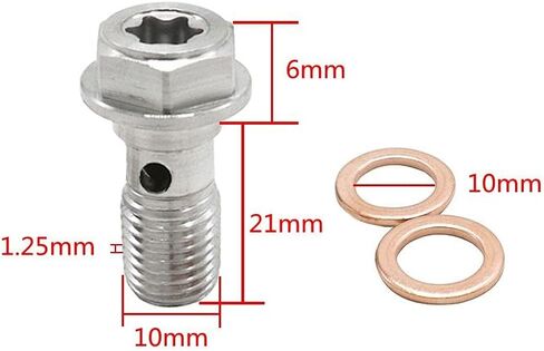 Universal M10x1.25 Stainless Steel Banjo Bolts Brake Fitting Adapter Universal with M10 Copper Washers, Single Banjo Bolt M10x1.25 Metric Thread in Saudi Arabia
