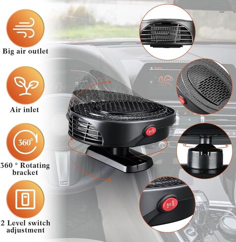 2 Pcs Car Heater Portable Car Heater Defroster Car Heater That Plugs into Cigarette Lighter 12V 150W 2 in 1 Heating Fan Defroster Antifog Windshield Defroster for Car SUV Trucks(Black) in Kuwait