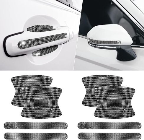 8 قطع من ملصقات حماية مقبض الباب اللامعة من الكريستال اللامع، ملصقات مقبض باب السيارة من حجر الراين، ملحقات السيارة اللامعة للنساء (أسود) in Kuwait