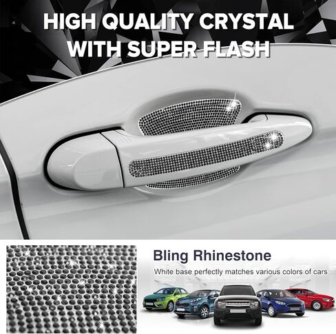 8 قطع من ملصقات حماية مقبض الباب اللامعة من الكريستال اللامع، ملصقات مقبض باب السيارة من حجر الراين، ملحقات السيارة اللامعة للنساء (أسود) in Kuwait