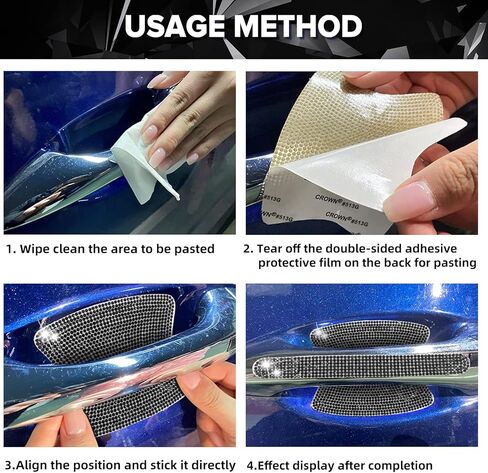 8 قطع من ملصقات حماية مقبض الباب اللامعة من الكريستال اللامع، ملصقات مقبض باب السيارة من حجر الراين، ملحقات السيارة اللامعة للنساء (أسود) in Kuwait