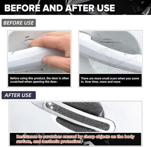 8 قطع من ملصقات حماية مقبض الباب اللامعة من الكريستال اللامع، ملصقات مقبض باب السيارة من حجر الراين، ملحقات السيارة اللامعة للنساء (أسود) in Kuwait