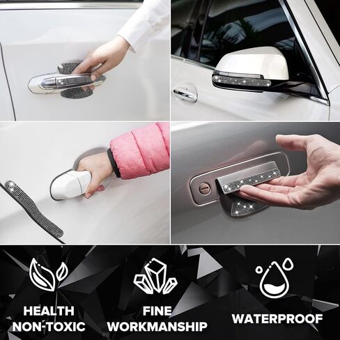 8 قطع من ملصقات حماية مقبض الباب اللامعة من الكريستال اللامع، ملصقات مقبض باب السيارة من حجر الراين، ملحقات السيارة اللامعة للنساء (أسود) in Kuwait