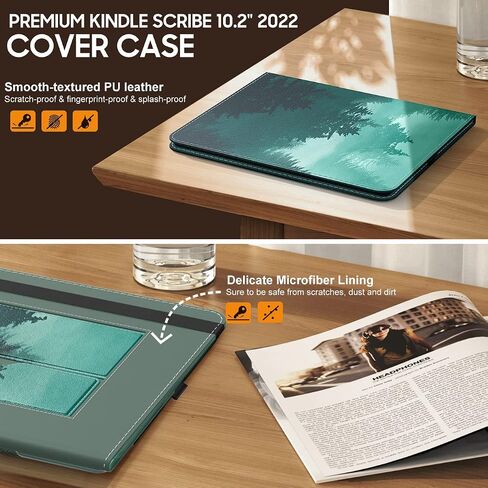 حافظة MoKo لجهاز Amazon Kindle Scribe 2022 الإصدار 10.2 بوصة، الجيل الأول، حافظة نحيفة من جلد البولي يوريثان مع خاصية الاستيقاظ/السكون التلقائي لقارئ Kindle Scribe الإلكتروني 2022، غابة خضراء in Kuwait