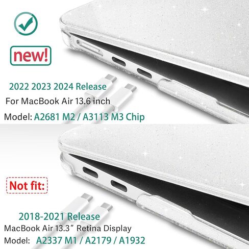 May Chen متوافق مع حافظة M3 MacBook Air 13.6 بوصة 2022 2023 2024 A3113 A2681 M2 Chip، حافظة بلاستيكية صلبة لجهاز MacBook Air 13.6 بوصة مع شاشة Retina سائلة تناسب معرف اللمس، لمعان شفاف in Kuwait