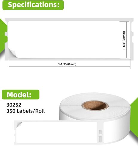 PHOMEMO - ملصقات باركود لعنوان بريدي 30252 LW متوافقة 1-1/8 بوصة × 3-1/2 بوصة بديلة لطابعات Rollo وDYMO Labelwriter 450 و4XL وZebra المكتبية، باللون الأبيض، [10 لفات/3500 ملصق] in Kuwait