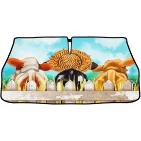 Funny Animal Car Windshield Sun Shade Umbrella, Cute Cow Car Sun Shade Umbrellas, Block UV Rays Heat Foldable Windshield Umbrella Sun Visor Protector - Keep Vehicle Cool for Cars SUV