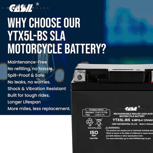 Casil YTX5L-BS - بطارية 12V 4AH 80 CCA - SLA Power Sport - بطارية Casil in Kuwait