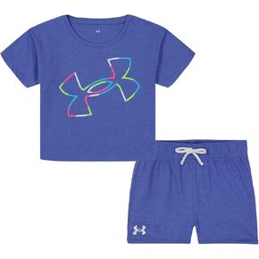 Under Armour girls Short Sleeve Shirt and Shorts Set, Durable Stretch and Lightweight