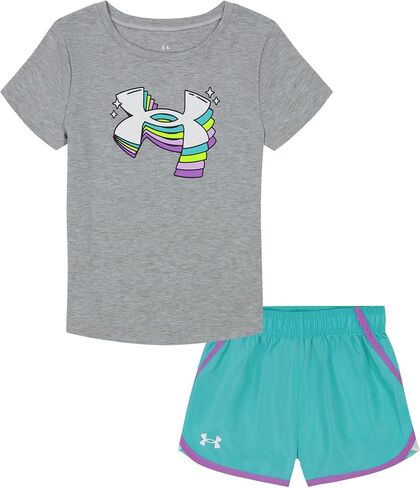 Under Armour girls Short Sleeve Shirt and Shorts Set, Durable Stretch and Lightweight in Saudi Arabia