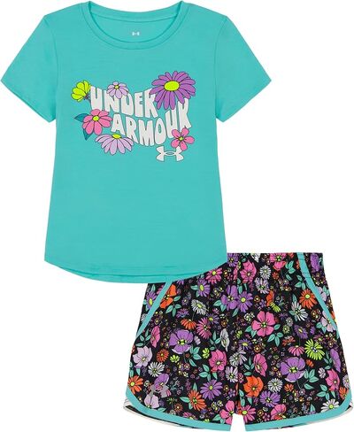 Under Armour girls Short Sleeve Shirt and Shorts Set, Durable Stretch and Lightweight in Saudi Arabia