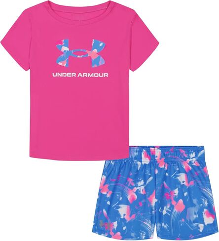 Under Armour girls Short Sleeve Shirt and Shorts Set, Durable Stretch and Lightweight in Saudi Arabia