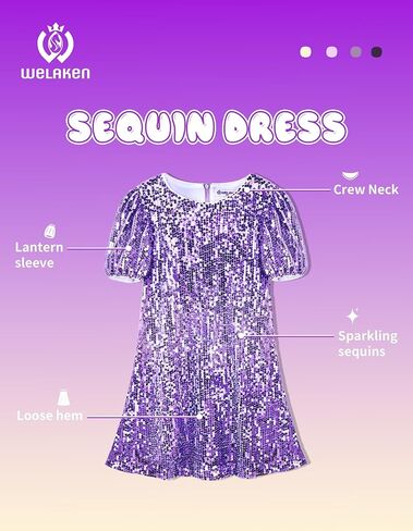 فستان WELAKEN للفتيات متدرج اللون مزين بالترتر وأكمام قصيرة منتفخة لامعة للحفلات المتدرجة in Kuwait