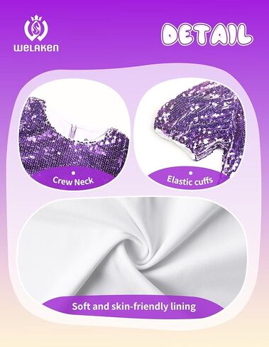 فستان WELAKEN للفتيات متدرج اللون مزين بالترتر وأكمام قصيرة منتفخة لامعة للحفلات المتدرجة in Kuwait