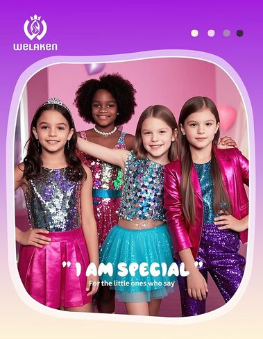 فستان WELAKEN للفتيات متدرج اللون مزين بالترتر وأكمام قصيرة منتفخة لامعة للحفلات المتدرجة in Kuwait