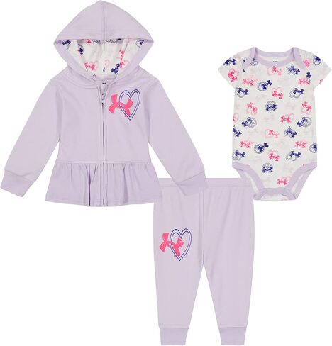 Under Armour baby-girls 3-piece Set, Bodysuit With Coordinated Top & Bottom, Lightweight & Relaxed Fit in Kuwait