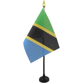 AZ FLAG Tanzania Table Flag 4'' x 6'' - Tanzanian Desk Flag 15 x 10 cm - Golden Spear top