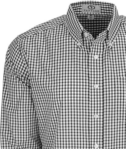 Men's Collegiate Easy-Care Long Sleeve Gingham Check Button Down Shirt, Ohio State Buckeyes, Red, Large in Kuwait