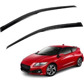 2pcs JDM 3D Wavy MU Style Window Visors Compatible with 2011-2016 Honda CR-Z, Left+Right Outside Mount Type Dark Smoke Tint Tape-On Side Sun Rain Guards Set of 2