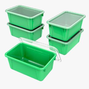 Storex Small Cubby Bins – Plastic Storage Containers for Classroom with Non-Snap Lid, 12.2 x 7.8 x 5.1 inches, Red, 5-Pack (62407A05C) in Kuwait