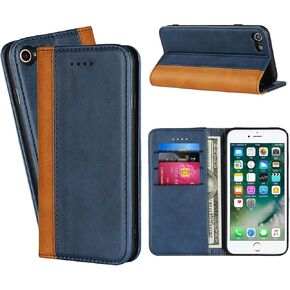 جراب جلدي لهاتف iPhone 15، جراب محفظة iPhone 15 مع حامل بطاقة قابل للطي وغطاء من الجلد الأصلي مع فتحات لبطاقة الائتمان للرجال والنساء - جراب هاتف أزرق سماوي