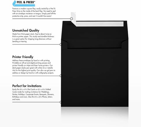مغلفات دعوة مربعة من LUXPaper | قشر واضغط | 6 1/2 بوصة × 6 1/2 بوصة | شفاف شفاف | 30 رطل. نص | 50 الكمية in Saudi Arabia