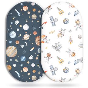 GRSSDER Stretchy Ultra Soft Fitted Bassinet Sheet 2 Pack, Universal Fit for Bassinets Baby Cradle Moses Basket Oval Rectangle Mattress Safe and Snug, Jersey Bassinet Sheets for Girls, Cream/Beige
