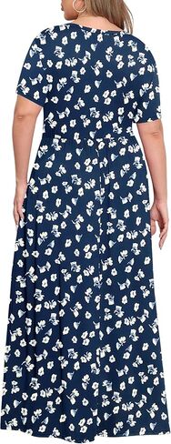 فساتين KARALIN النسائية الطويلة بمقاس كبير للصيف كاجوال بأكمام قصيرة فستان طويل مع جيوب in Kuwait