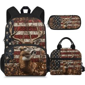 American Falg Boys Backpack with Lunch Box Camo Deer Kids Bookbags for 6th Grade Girls 6-8/8-10/8-12 Elementary School Book Bag Lunch Bag Hunting 15 inch Back Pack Lunchbox Pencil Case Set in Kuwait