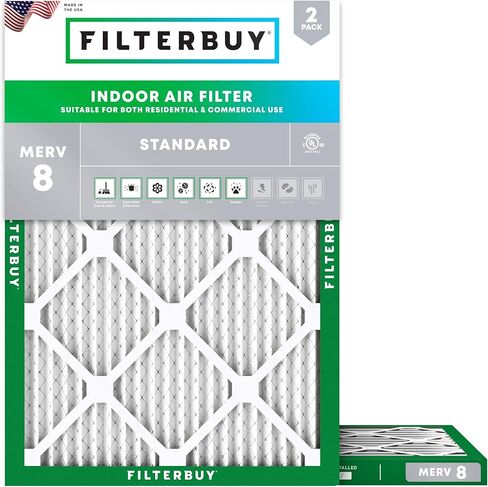 مرشح هواء Filterbuy 17x25x1 MERV 8 Dust Defense (عبوة من قطعتين)، استبدال مرشحات هواء فرن HVAC AC المطوية (الحجم الفعلي: 16.50 × 24.50 × 0.75 بوصة) in Saudi Arabia