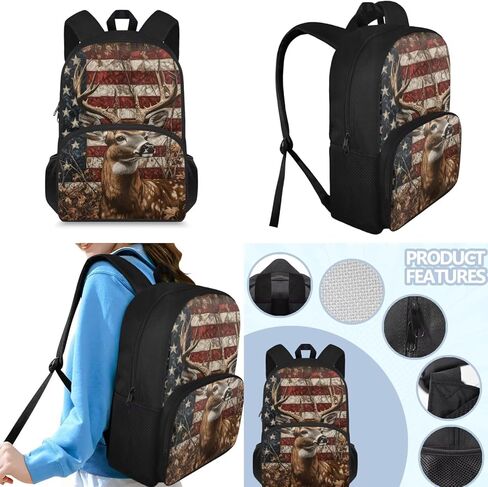 American Falg Boys Backpack with Lunch Box Camo Deer Kids Bookbags for 6th Grade Girls 6-8/8-10/8-12 Elementary School Book Bag Lunch Bag Hunting 15 inch Back Pack Lunchbox Pencil Case Set in Kuwait