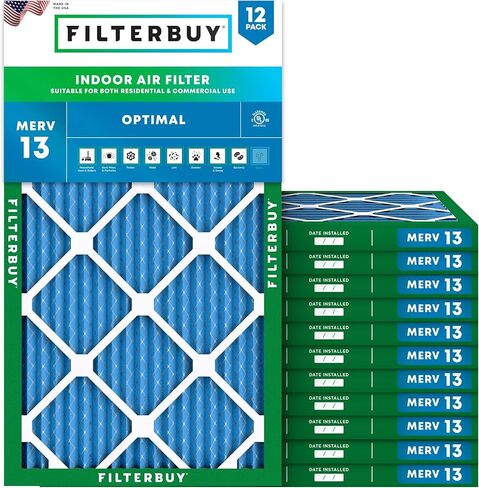 Filterbuy 14x20x1 Air Filter MERV 13 Optimal Defense (12-Pack), Pleated HVAC AC Furnace Air Filters Replacement (Actual Size: 13.50 x 19.50 x 0.75 Inches) in Saudi Arabia