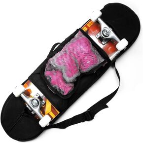 Skateboard Bag Backpack 31'' Slim Foldable Nylon Skate Board Carry Bags with Gloves Pouch Portable Longboard Handy Storage Organizer with Adjustable Strap for Travel Outdoor Skating Skateboards