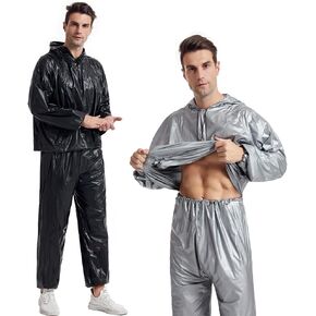 Sauna Sweat Suit for Women/Men with Hoodie Zipper Weight Loss Fitness Exercise Gym Workout Suit Top Pants