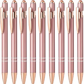 Aozora 9 Pack Ballpoint Pens Smooth Writing 2-in-1 Stylus Retractable Ballpoint Pen with Stylus tip, Office Decor Metal Stylus Pen for Touch Screens, 1.0 mm Black Ink (Assorted)