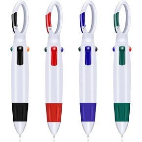 Abaokai 4 Pack 1.0 mm 4-in-1 Shuttle Pens Retractable with Carabiner Keychain On Top, 4-Color Retractable Multicolor Ballpoint Pens for Office School Supplies Students Children Gift