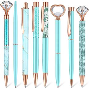 Supervitae 8 Pcs Ballpoint Pen for Women Fancy Black Ink Pens Gifts for Journaling Liquid Sand Glitter Pen Bridal Shower Gifts for Wedding Women Office Desk School Stationery Supplies(Blue)
