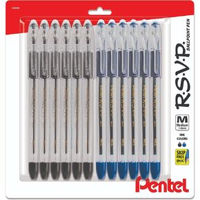 أقلام Pentel RSVP متوسطة النقطة - قلم حبر جاف - 1.0 ملم - 12 عبوة مكونة من 6 أقلام حبر أزرق و6 أقلام حبر أسود in Saudi Arabia