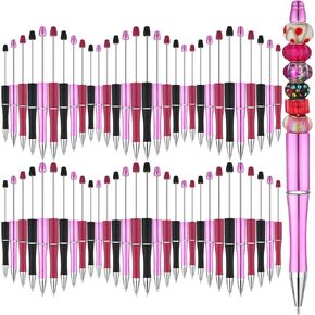 Kosiz 60 Pieces Plastic Beadable Pen Bead Ballpoint Pen Black Ink Beaded Pens for Kids Students Presents Office School Supplies (Black, Pink, Classic)