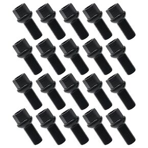 974491 6105391 14x1.5 28mm Shank Lug Bolts, 20pcs Solid Black Ball Seat, 48mm Tall Lug Studs for A1 A2 A3 A4 A5 A6 A7 A8 S1 S2 S3 S4 S5 S6 S7 S8, Replacement for CC Golf Jetta Lavid Se Cayenne