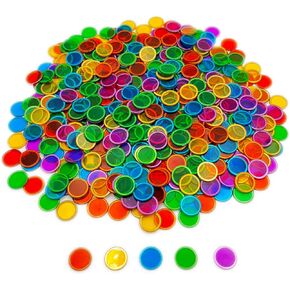 300 Pieces 5 Color Magnetic Transparent Bingo Counting Chips with Metal Edge