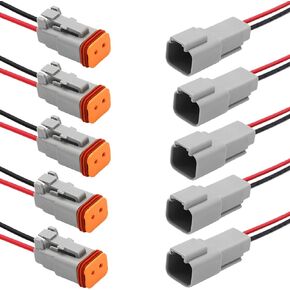 Deutsch DT 3 Pin Connector، 3 Way DT Auto السيارات موصل كهربائي مقاوم للماء ذكر أنثى التوصيل الأسلاك تسخير مع سلك كابل 16AWG، للسيارة والشاحنة والقوارب وضوء العمل LED (5 أزواج)